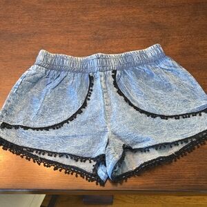 Blue Chambray Shorts with Black Lace Trim